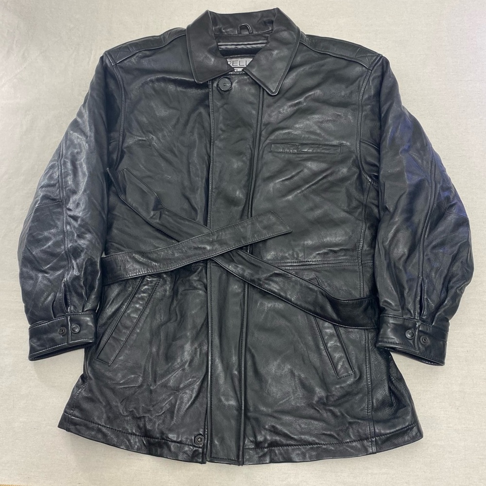 Wilsons Pelle Studio Womens M 100% Leather Belted Coat Jacket Thinsulate Black